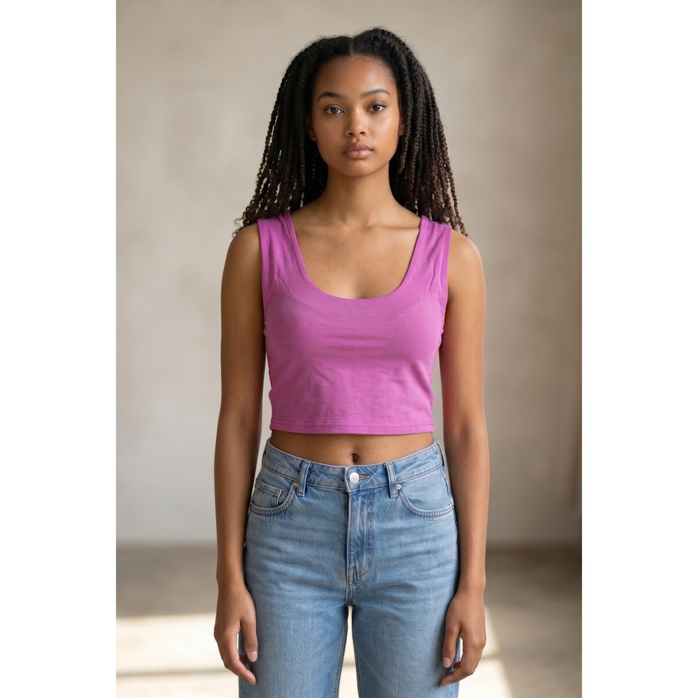 Zenana Womens Scoop Neck Crop Tank Top Magenta Pink Rayon Blend RT-8587Y